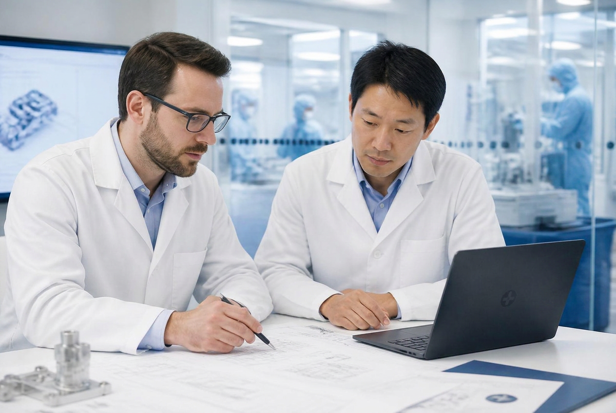 CPT engineers reviewing a silicone component design